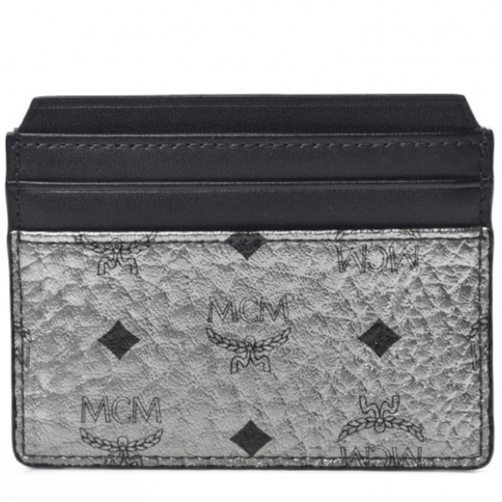 MCM Metallic Silver and Black Card Holder